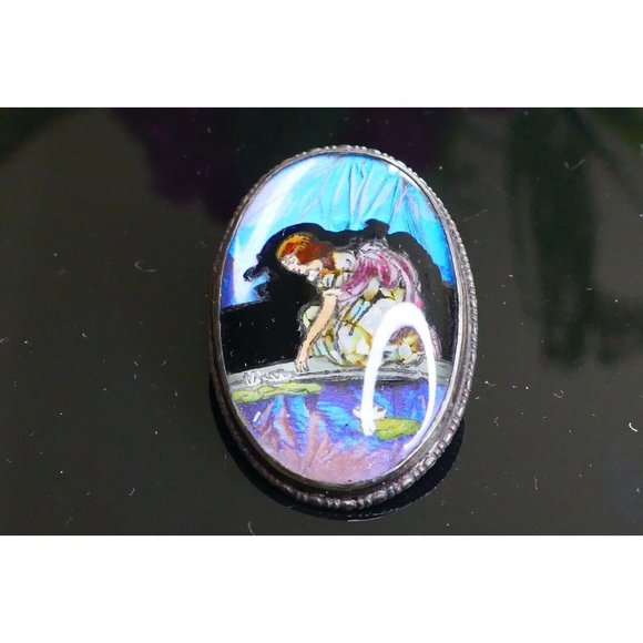 Antique English Butterfly Wing Hand Painted Brooch Sterling Frame Pat Aug 1924 - Picture 5 of 8